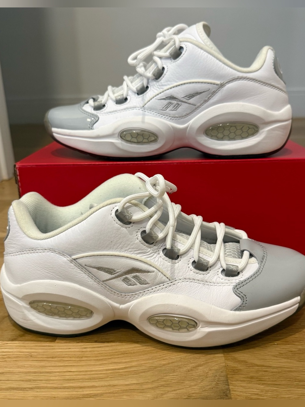 Reebok Question Low Gray Toe Men’s White and Light Gray Classic Sneakers
